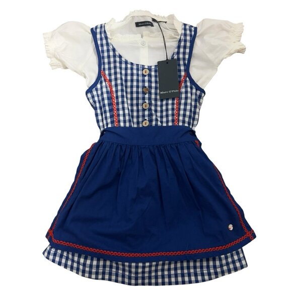 Marc O'Polo Gingham Dress Girls 92 Oktoberfest Blue Apron German Outfit NWT - Picture 1 of 7